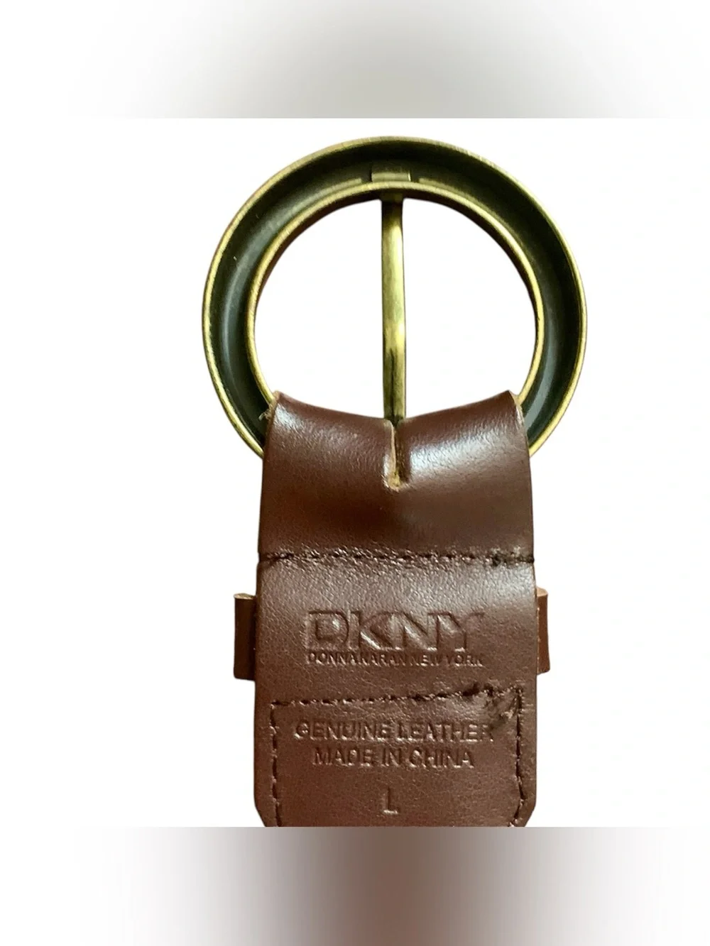 DKNY brown braided leather belt with a brass buckle